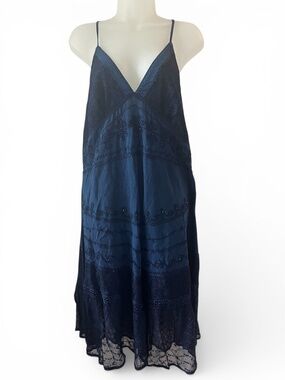 NWT Pyramid Collection Blue Midi Dress Boho Fairy Peasant Embroidery Lace XL